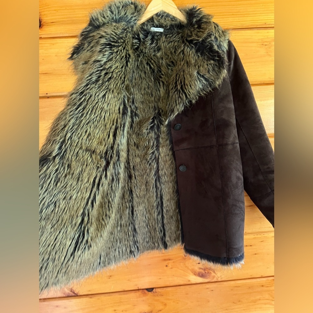 VTG DB SPORT Reversible  Suede Fur 2 Buttons Warm Coat Jacket L - Picture 3 of 8